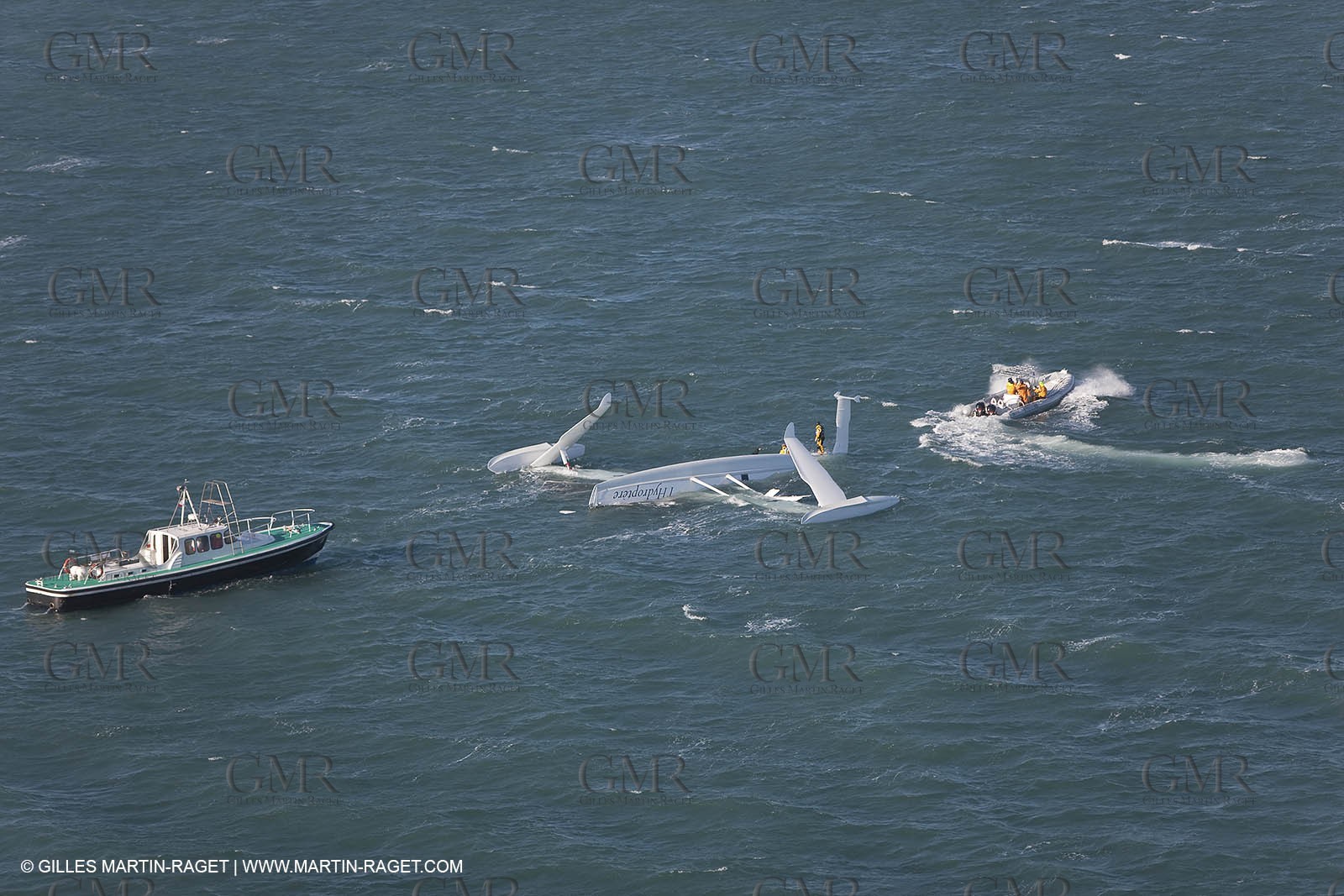 21 12 2008 - Port Saint Louis du Rhône (South of France) - The Hydroptere just after its capsize when trying to beat the overall sailing speed record