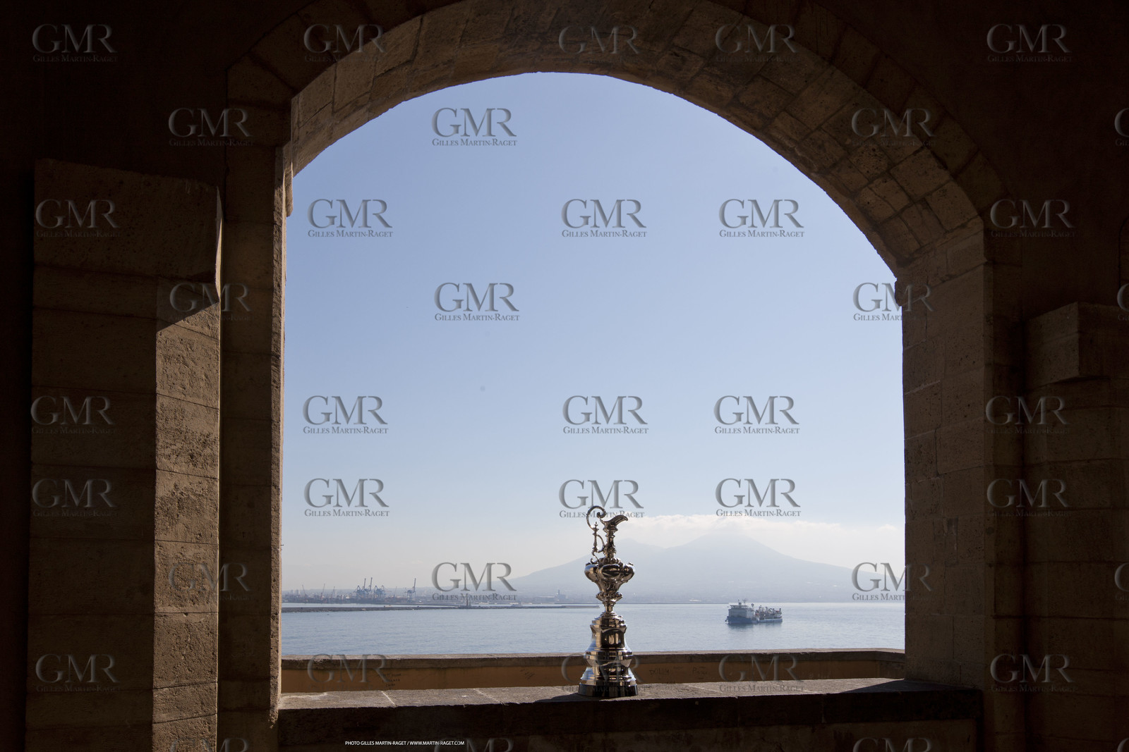 09 04 2012 - Naples (ITA) - 34th America's Cup - America's Cup World Series Naples 2012 - The America's Cup trophy infront Naples bay