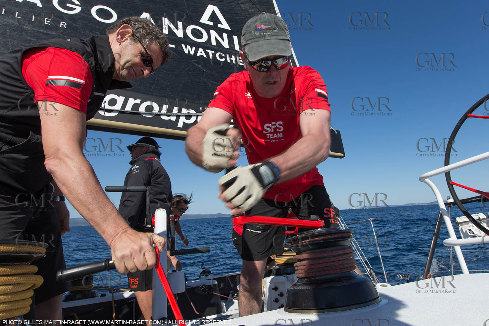 05 05 2016, Porquerolles (FRA,83), Semaine de Porquerolles, célébration des 30 and de lla victoire de l'Esprit d'Equipe dans la Whitbread, l'équipage se retrouve à bord du maxi SFS skippé par Lionel Péan