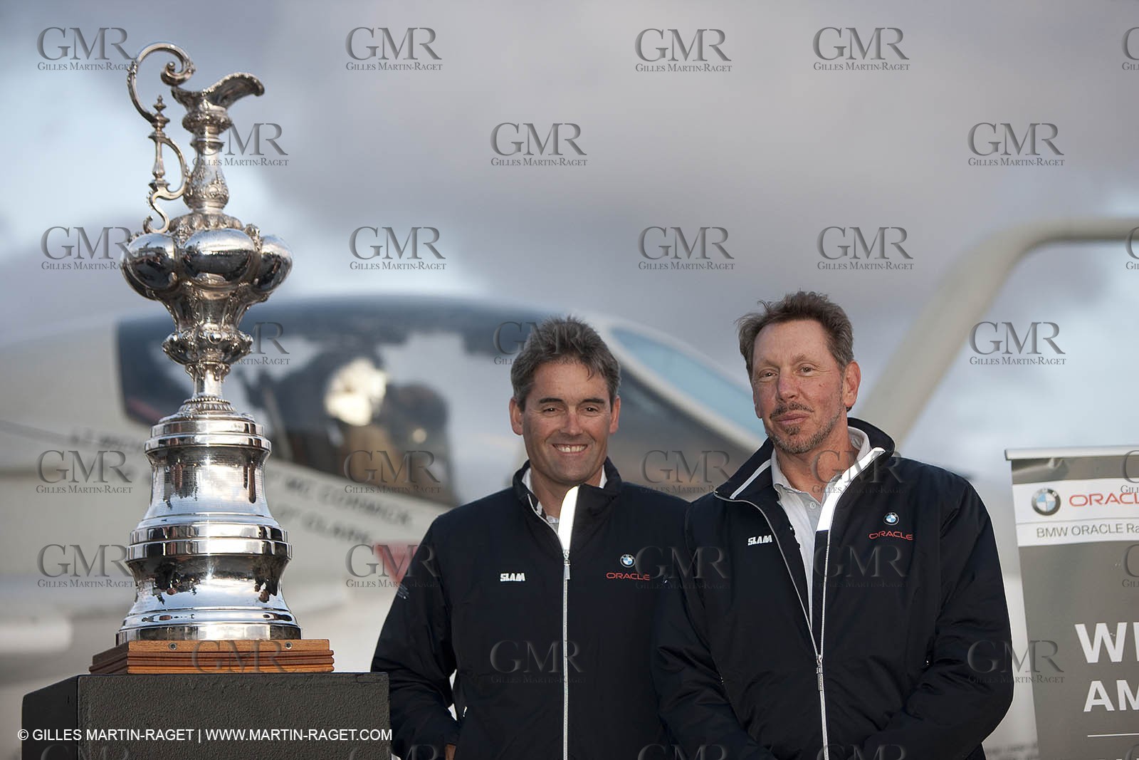 21 02 2010 - San Diego (USA,CA) - 33rd America's Cup - BMW ORACLE Racing - USA Victory Tour - Day 3 - Cup in San Diego - Onboard the USS Midway  - Russell Coutts - Larry Ellison