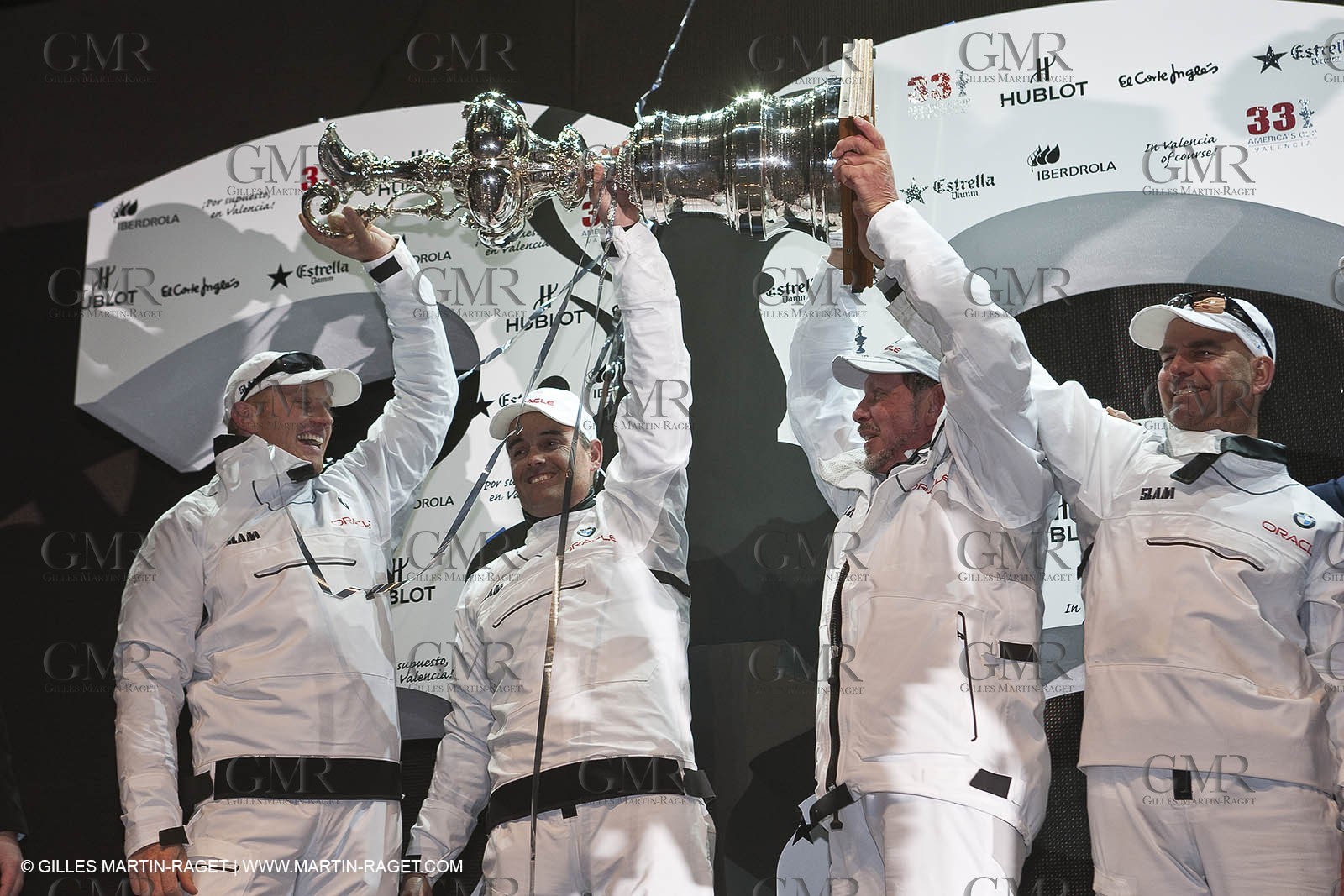 14 02 2010 - Valencia (ESP) - 33rd America's Cup - BMW ORACLE Racing - Race 2 - James Spithill - Russell Coutts - Larry Ellison - John Kostecki