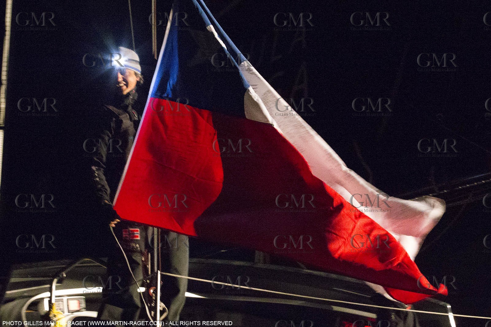 30 03 2015, Barcelona (ESP), Barcelona World Race 2014-15, Neutrogena (Guillermo Altadill, José Muñoz) arrival in 2nd place.
