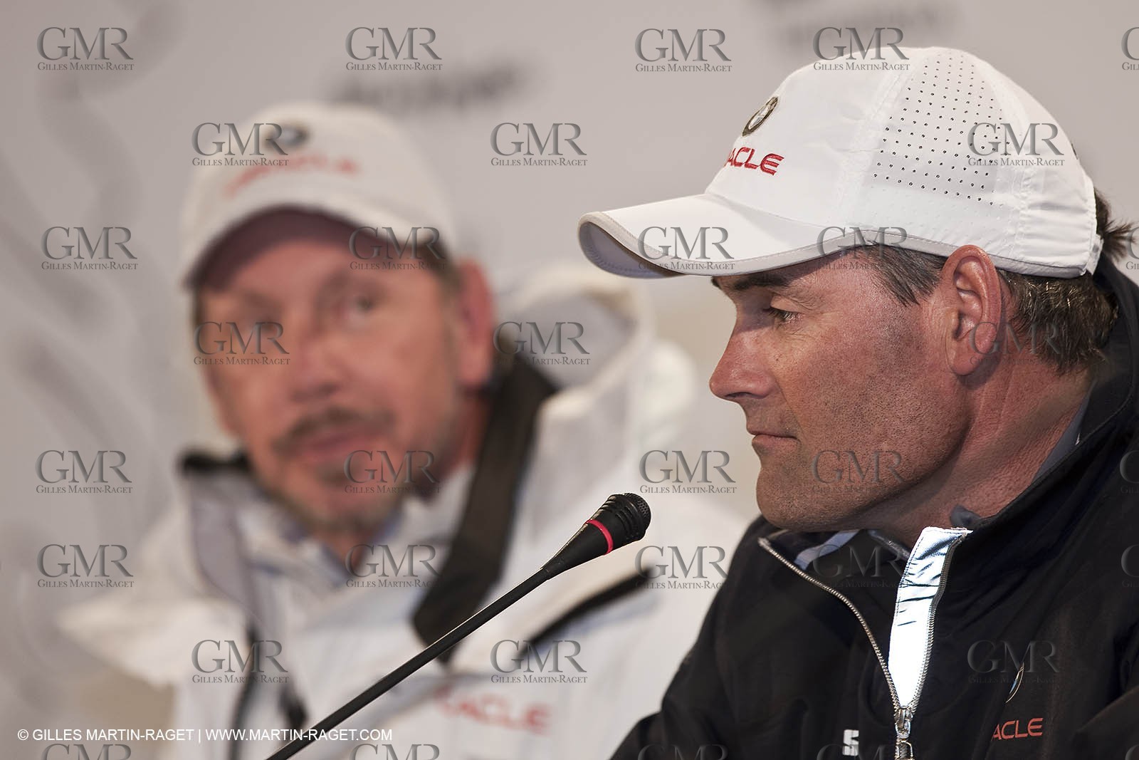 12 02 2010 - Valencia (ESP) - 33rd America's Cup - BMW ORACLE Racing - Day 5 - RAce 1 - Press Conference -  - Larry Ellison - Russel Coutts