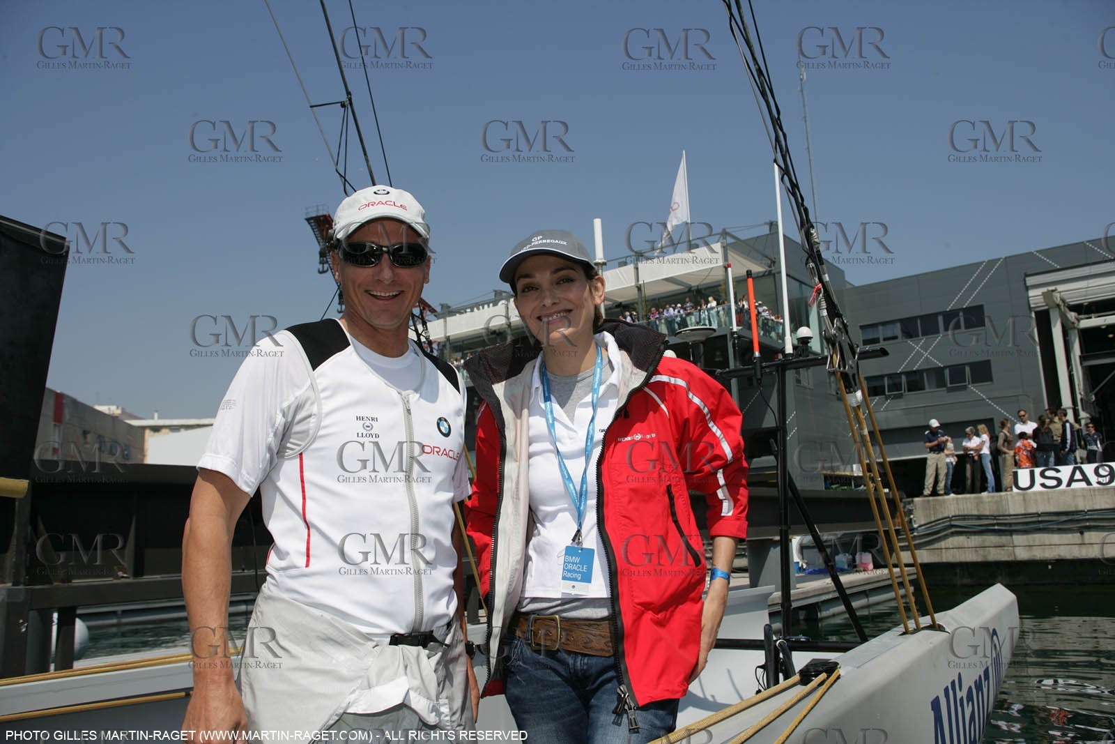 17 04 2007-Valencia (Spain)- 32nd America's Cup - Louis Vuitton Cup - RR1 - DAY 2 - BMW ORACLE Racing - Spanish Top Model Laura Ponte 18th man onboard USA 98 for inaugural Louis Vuitton Cup race