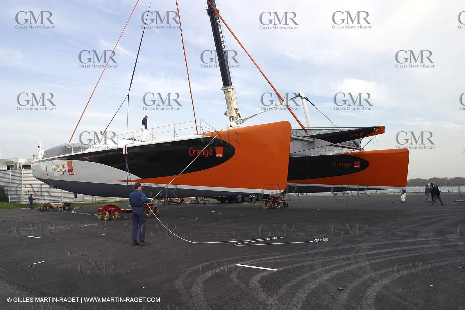 Vannes - Multiplast Boatyard - Orange II 1st going in the water