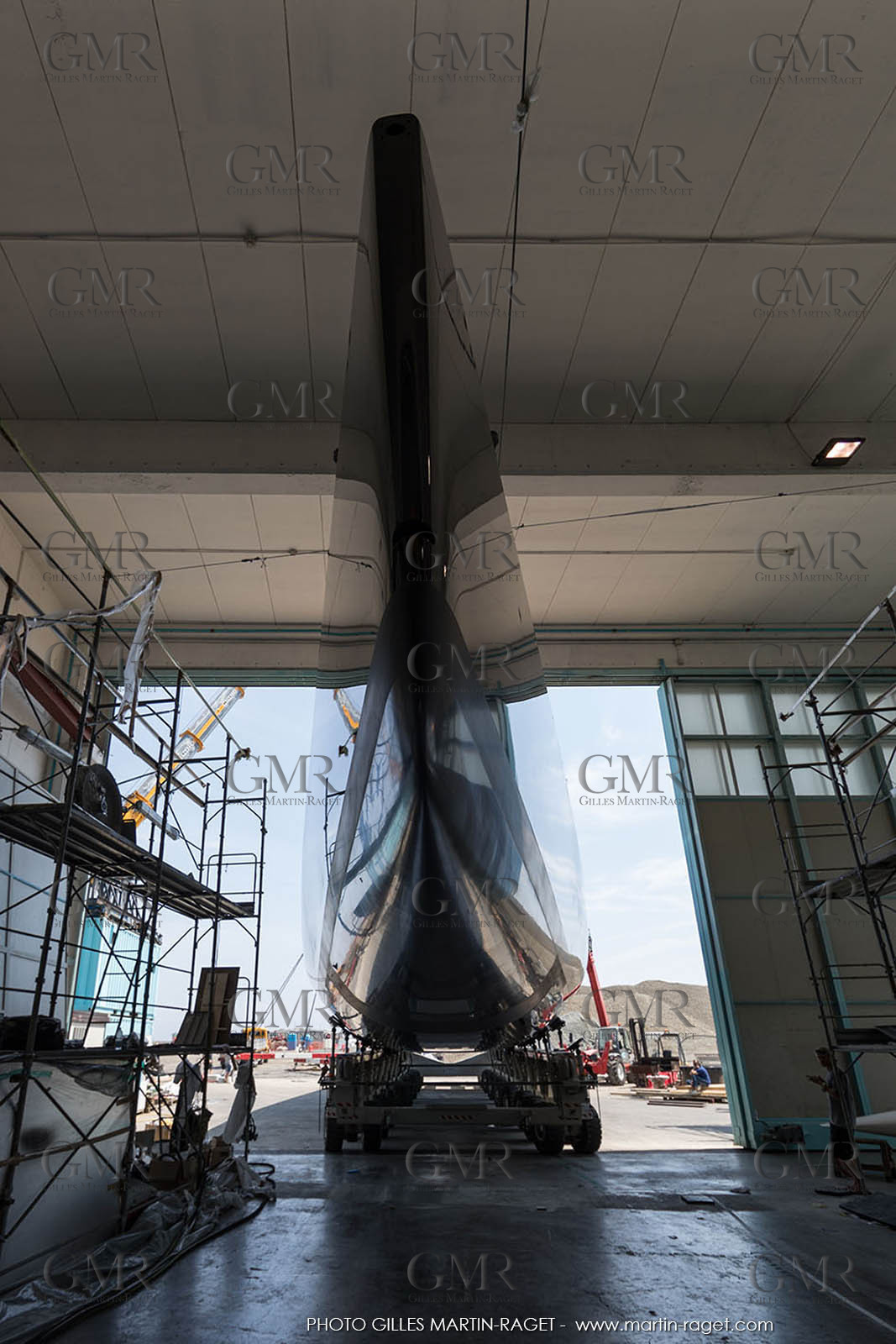 22 07 2017, Savona (ITA), Wally Cento Tango going out of the shed, Photo Gilles Martin-Raget