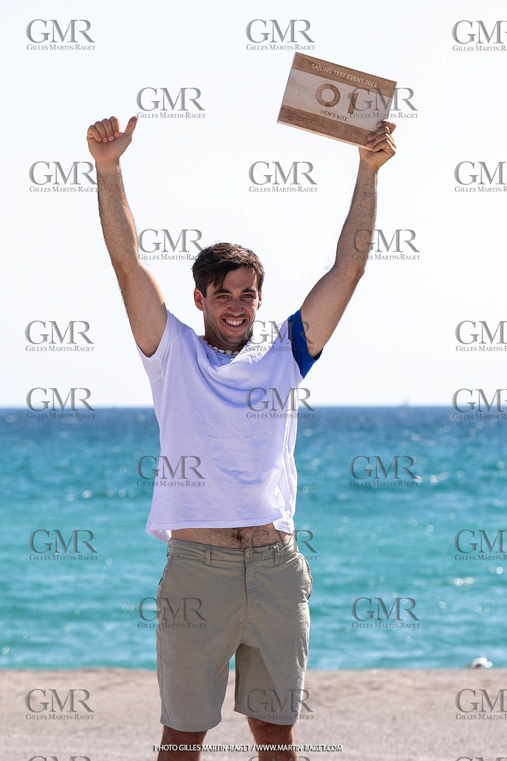 14 07 2023, Marseille (FRA), Paris 2024 Olympic Games Sailing Test Event, Day 6, Kite Medal races, winner Alex Mazella