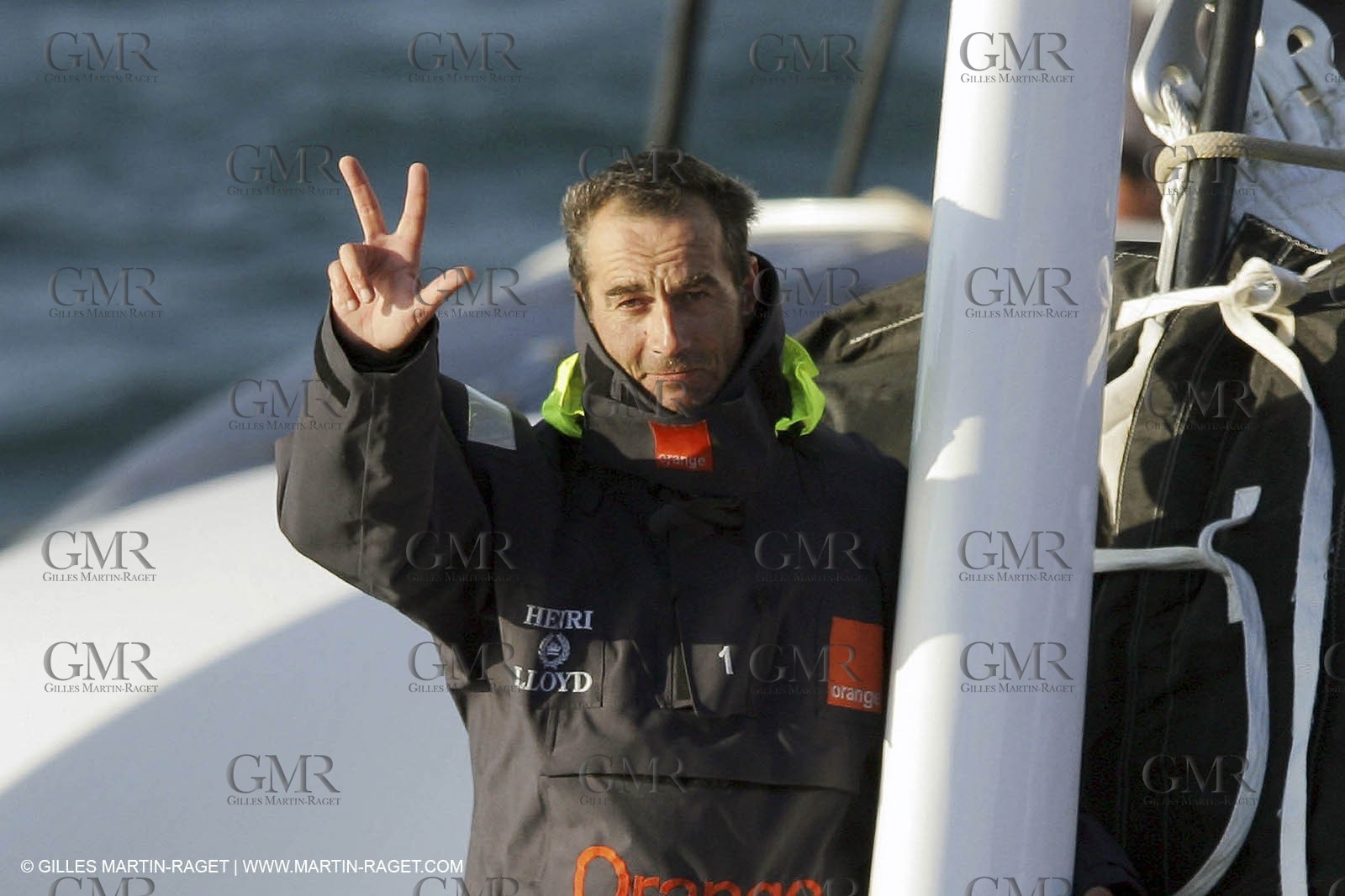 Orange II - 2005 Jules Verne Trophy finish in Brest - At sea - Bruno Peyron