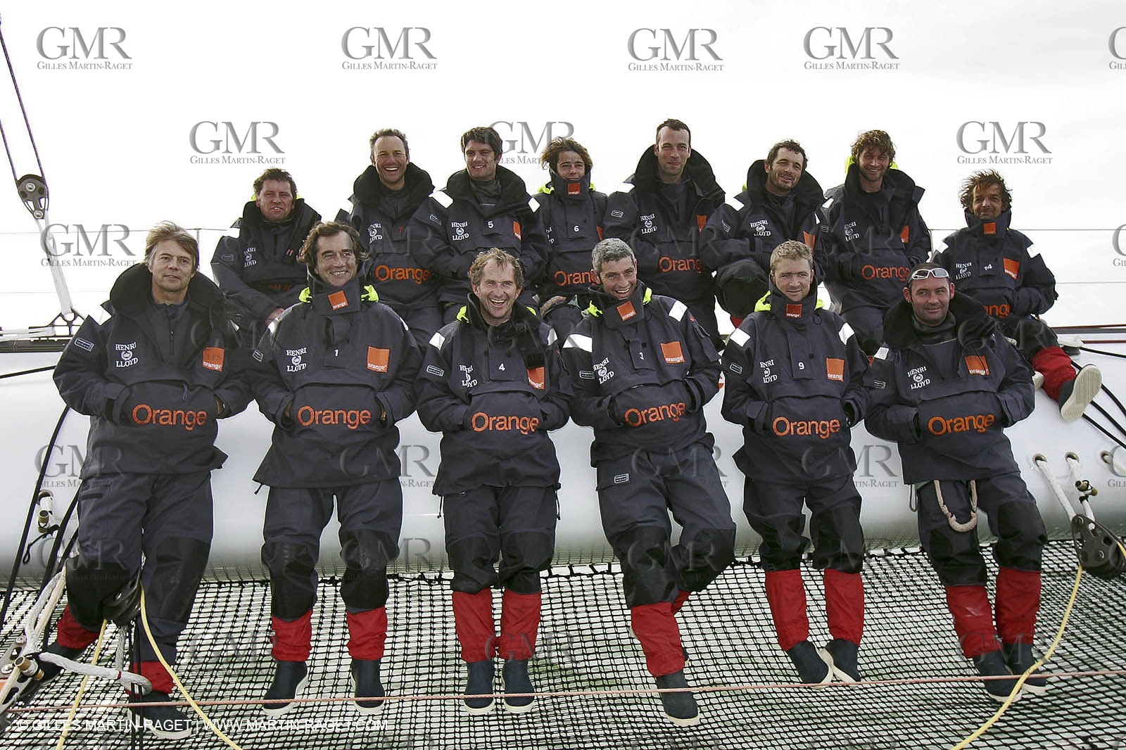 Orange II  - 2005 Jules Verne Trophy - Training in Bay of Biscay - Whole crew-