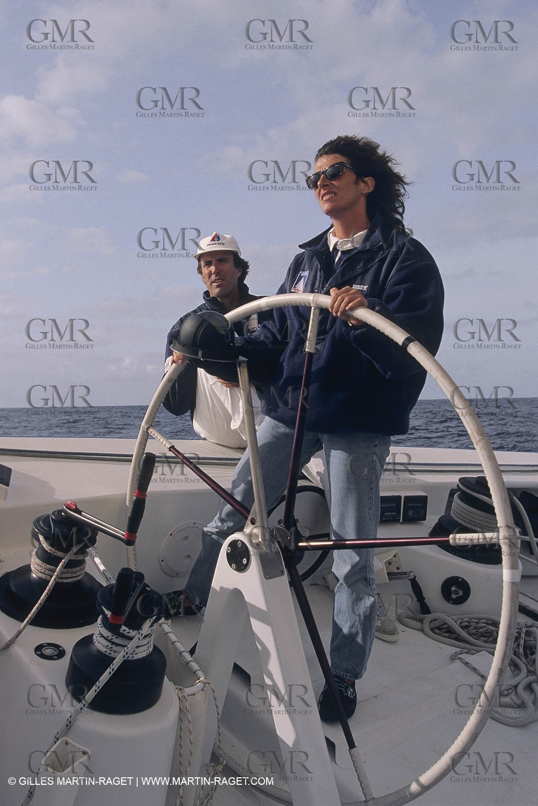 1991, America's cup, Florence Arthaud à bord de Ville de Paris (skipper Marc Pajot)