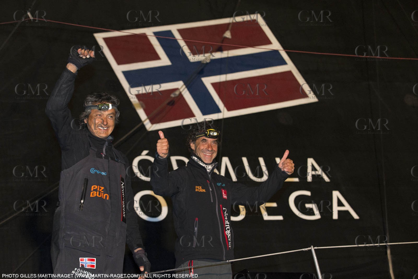 30 03 2015, Barcelona (ESP), Barcelona World Race 2014-15, Neutrogena (Guillermo Altadill, José Muñoz) arrival in 2nd place.