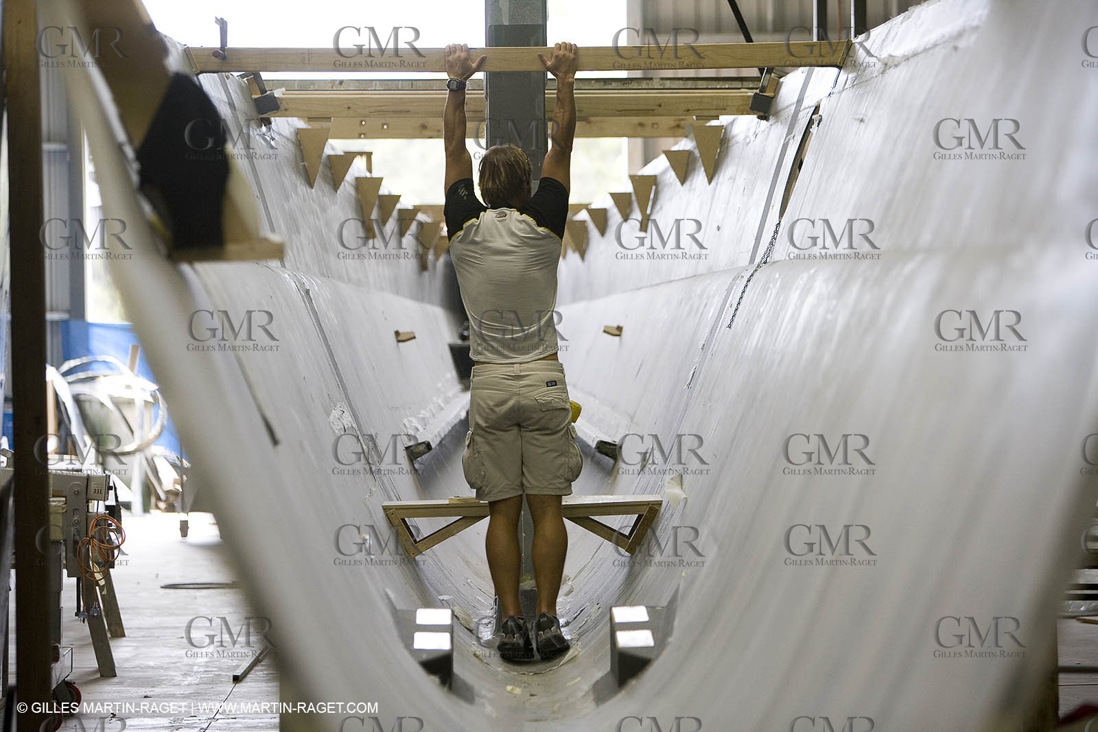 Sydney, Australia, Thomas Coville trimaran Sodebo building at Boat Speed