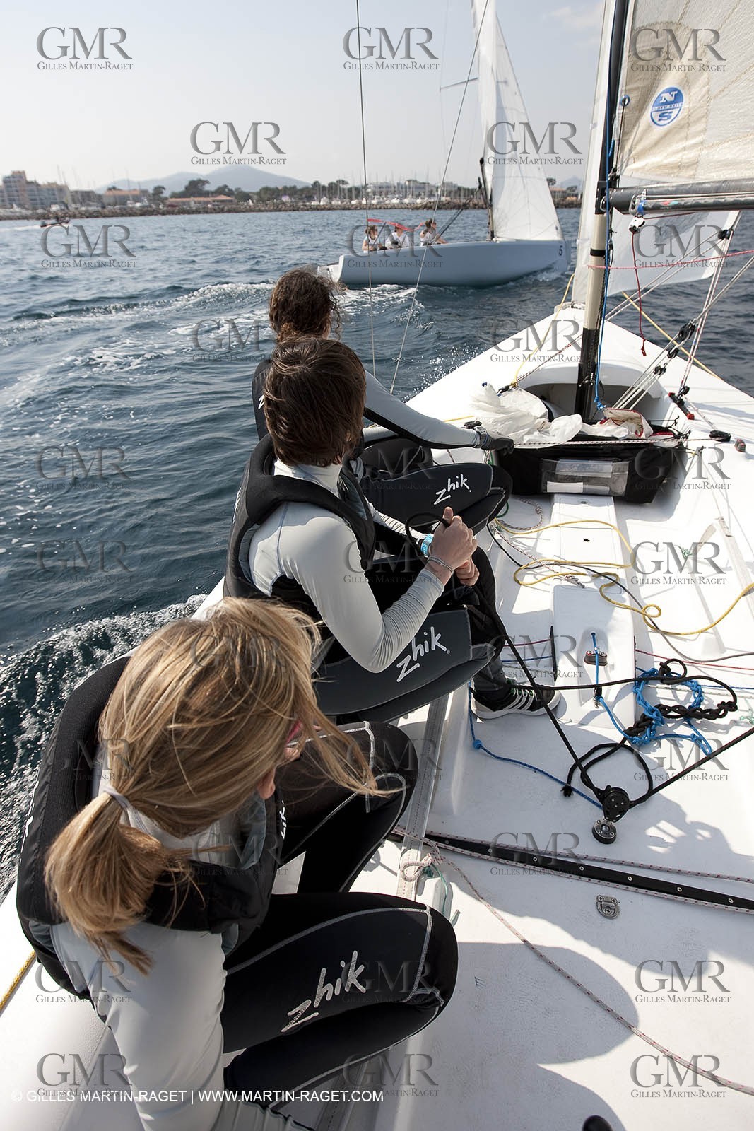 20 04 2010 - Hyères (FRA,83) - SOF 2010 - Zhik Team - women Match Racing - Leroy Pruvot  Bertrand