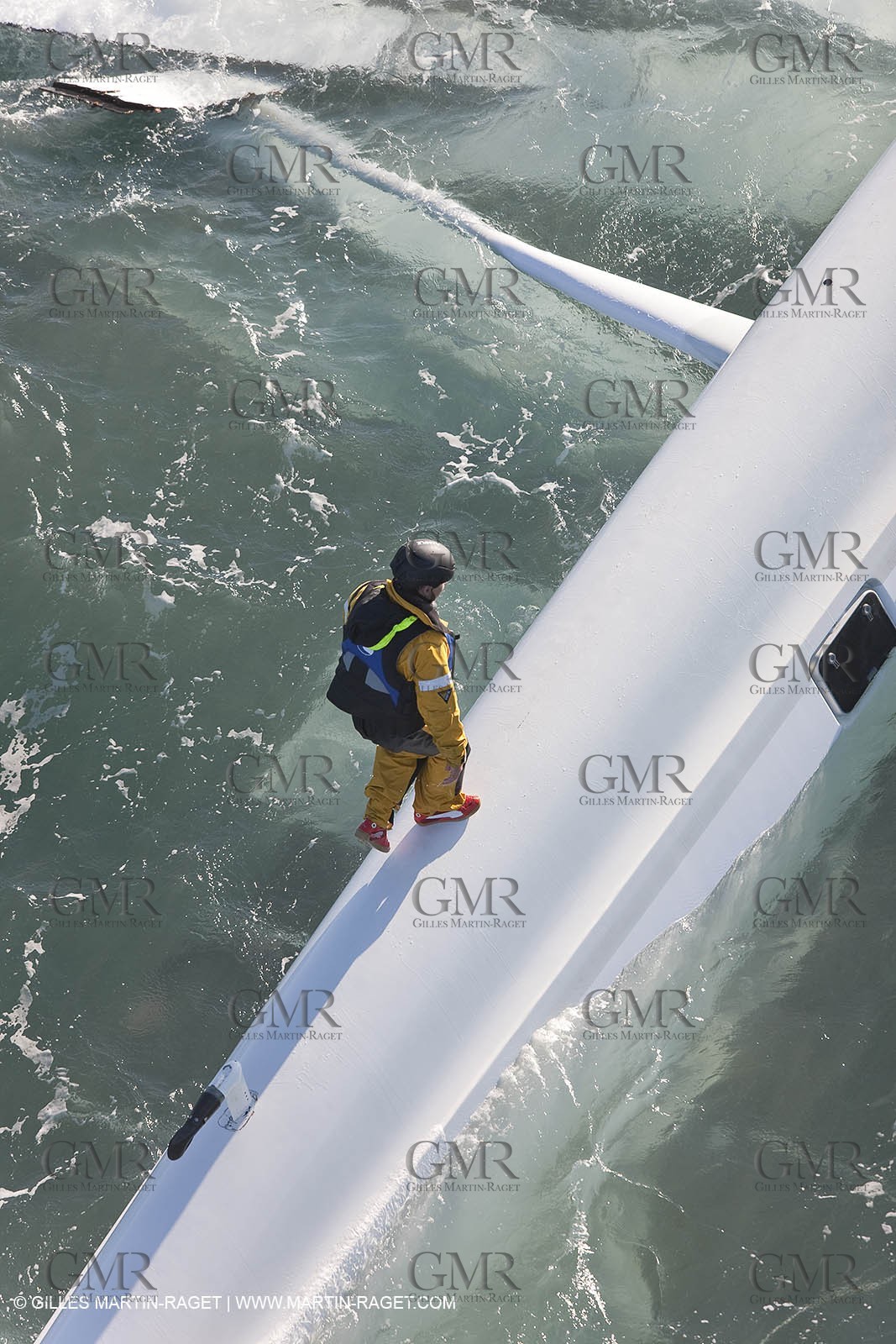 21 12 2008 - Port Saint Louis du Rhône (South of France) - The Hydroptere just after its capsize when trying to beat the overall sailing speed record