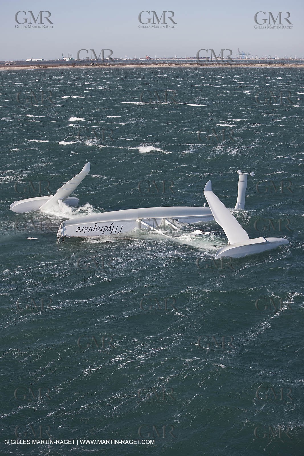 21 12 2008 - Port Saint Louis du Rhône (South of France) - The Hydroptere just after its capsize when trying to beat the overall sailing speed record