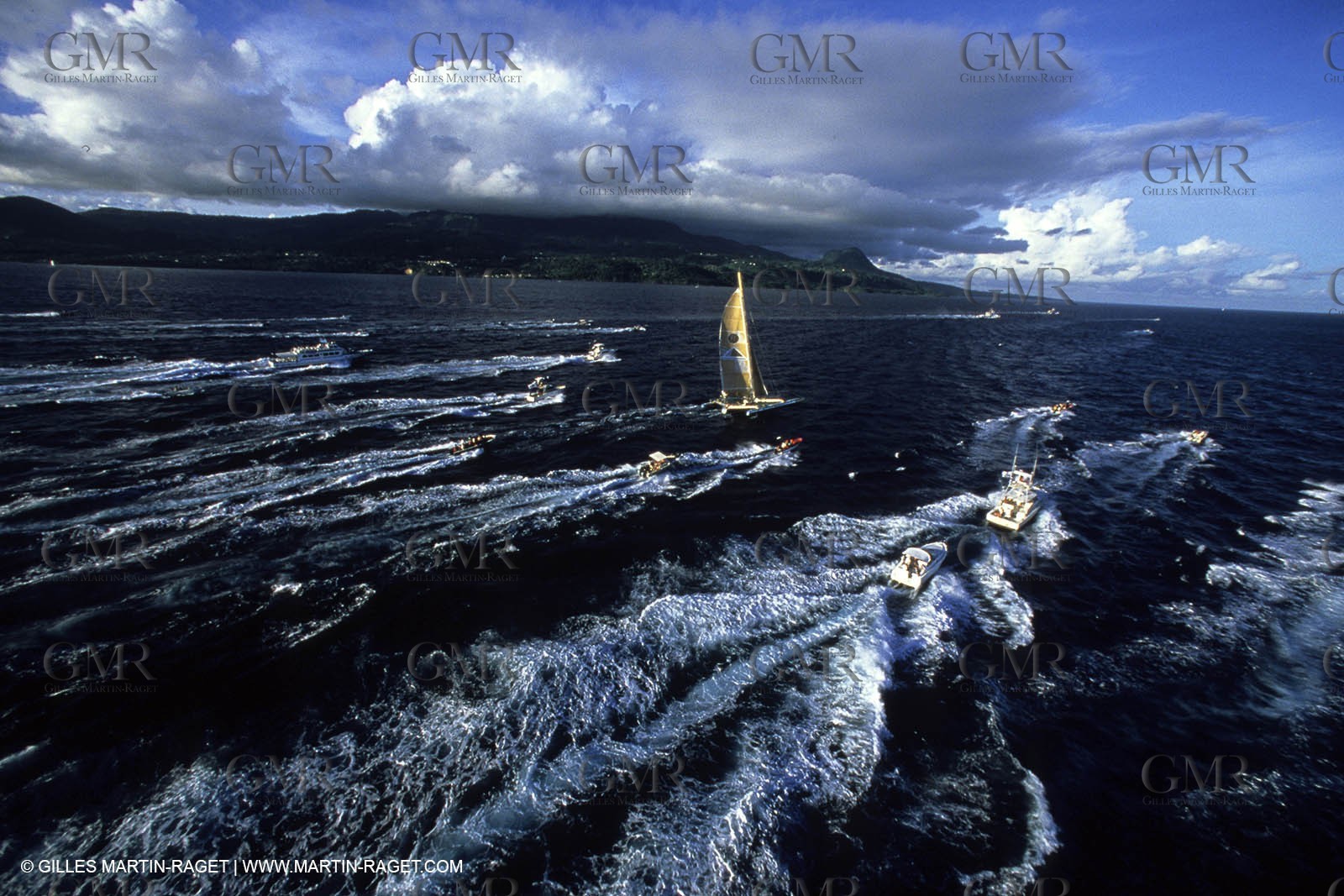 Florence Arthaud winner of the 1900 Route du Rhum on her boat Groupe Pierre 1er