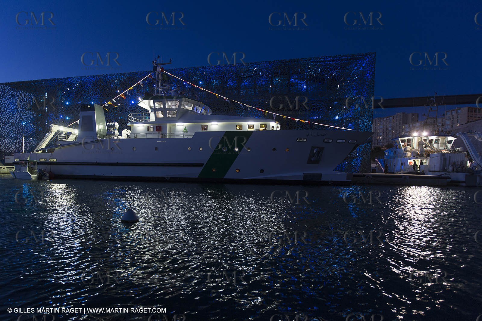 Al Azizi oficial launchat the Mucem museum - H2X boatyard - Oceanographic research ship - Marseille (FRA,13) - 27 05 2014