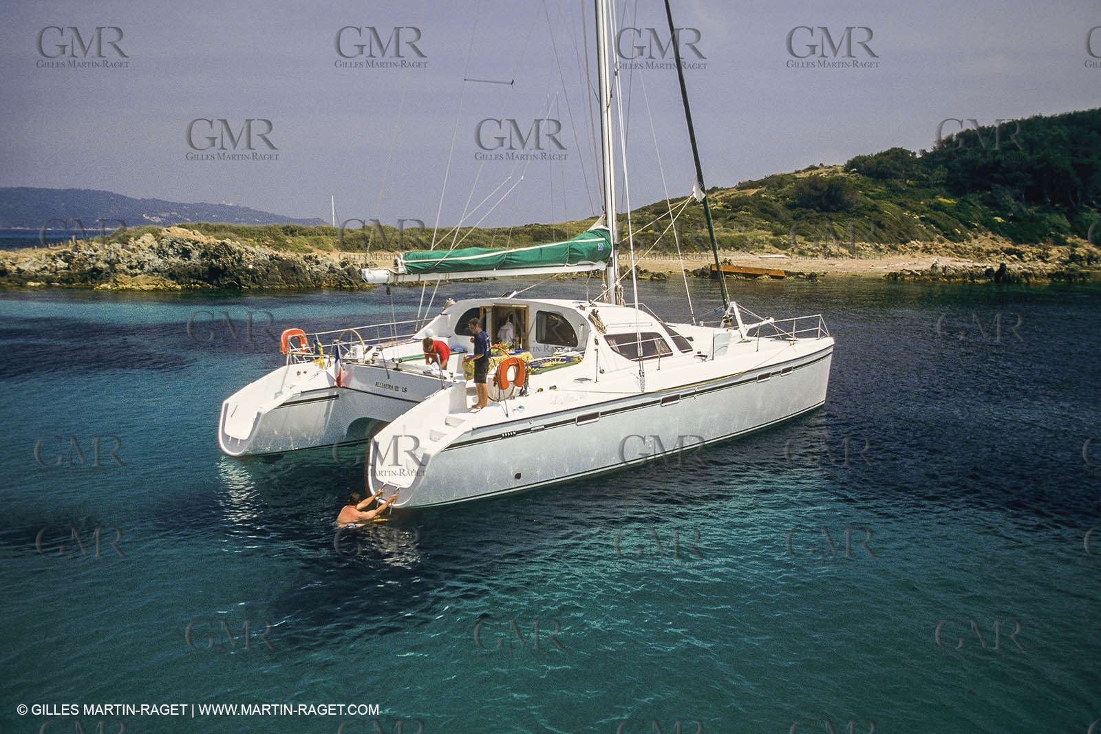 Sailing, cruising, multihull at the mooring