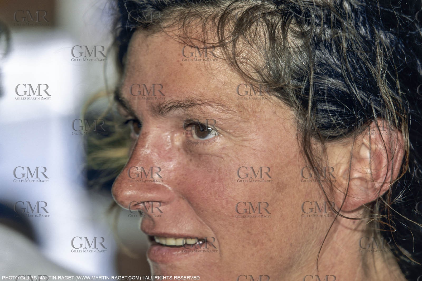 Saint Barthelemy, Transat AG2R 1996, arrivee de Jean Le Cam et Florence Arthaud (2emes)