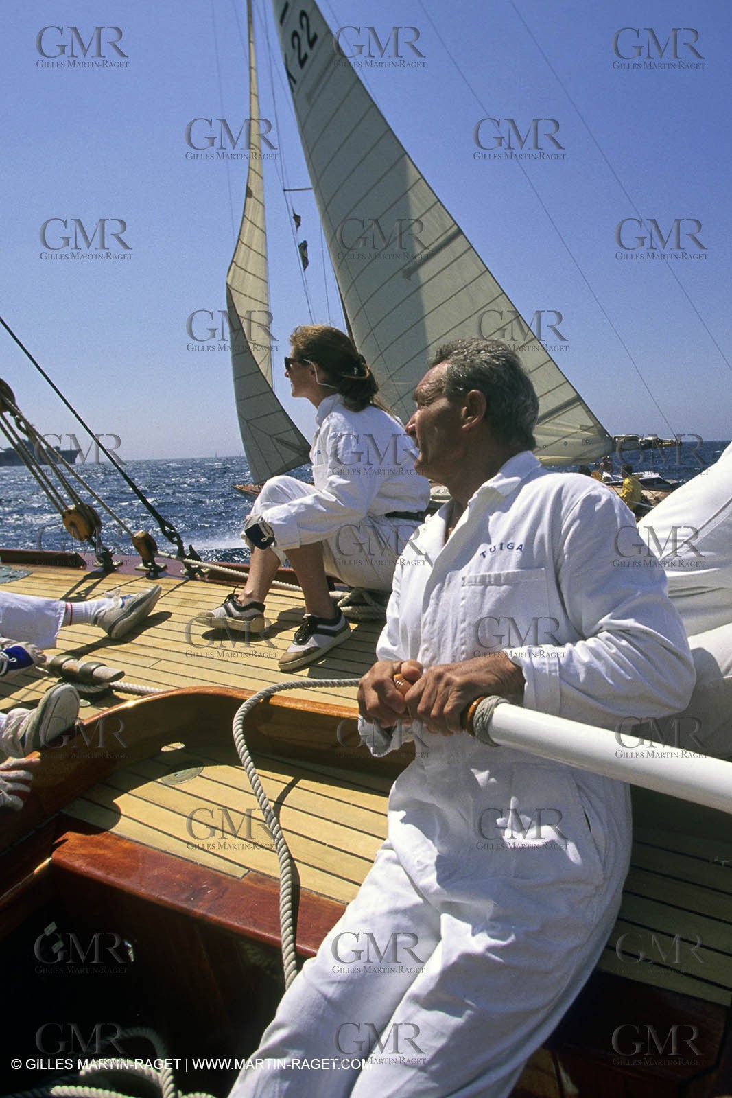 May 1996 - Cannes (FRA, 06) Eric Tabarly helming Tuiga