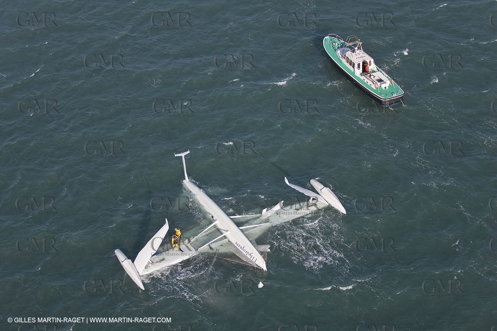 21 12 2008 - Port Saint Louis du Rhône (South of France) - The Hydroptere just after its capsize when trying to beat the overall sailing speed record