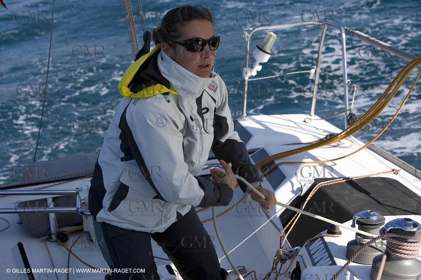 28 09 2007 - Marseille (FRA, 13) - Aigle Marine weather clothing showed in action by salors Marc Emig et Luce Molinier