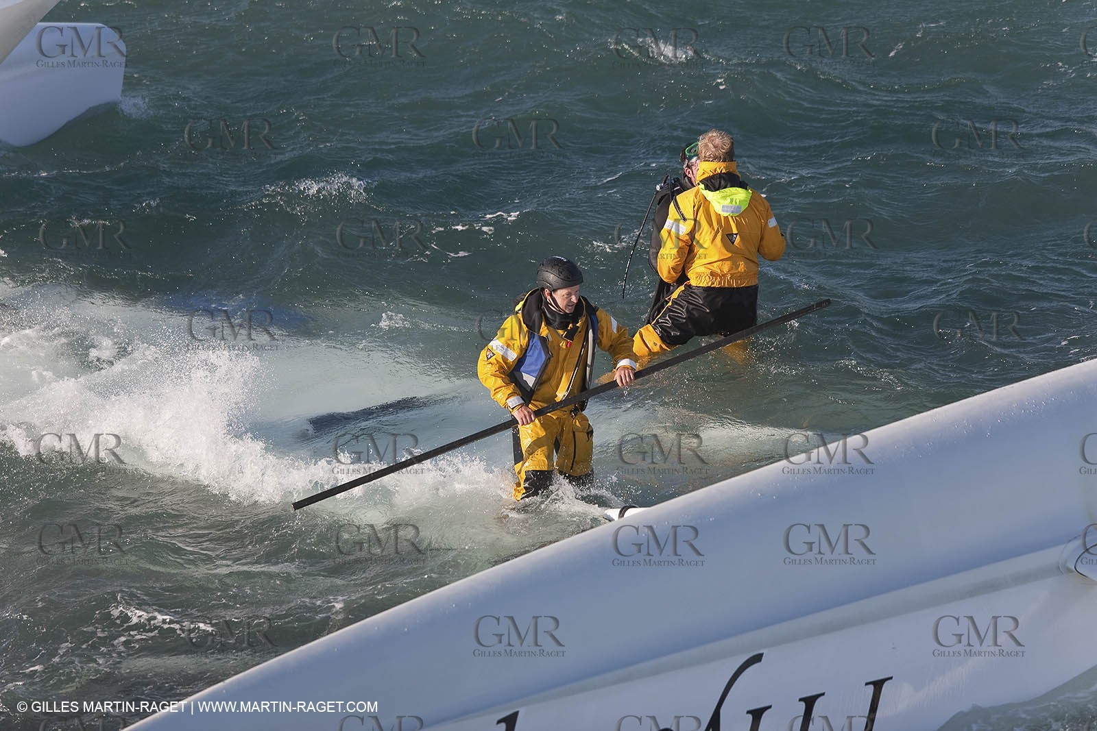 21 12 2008 - Port Saint Louis du Rhône (South of France) - The Hydroptere just after its capsize when trying to beat the overall sailing speed record
