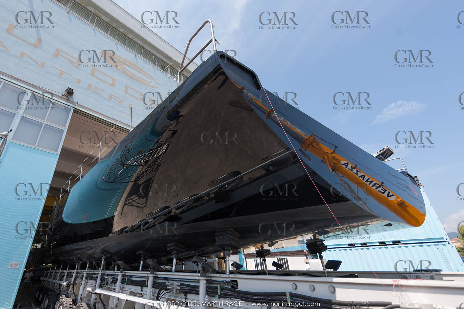 22 07 2017, Savona (ITA), Wally Cento Tango going out of the shed, Photo Gilles Martin-Raget