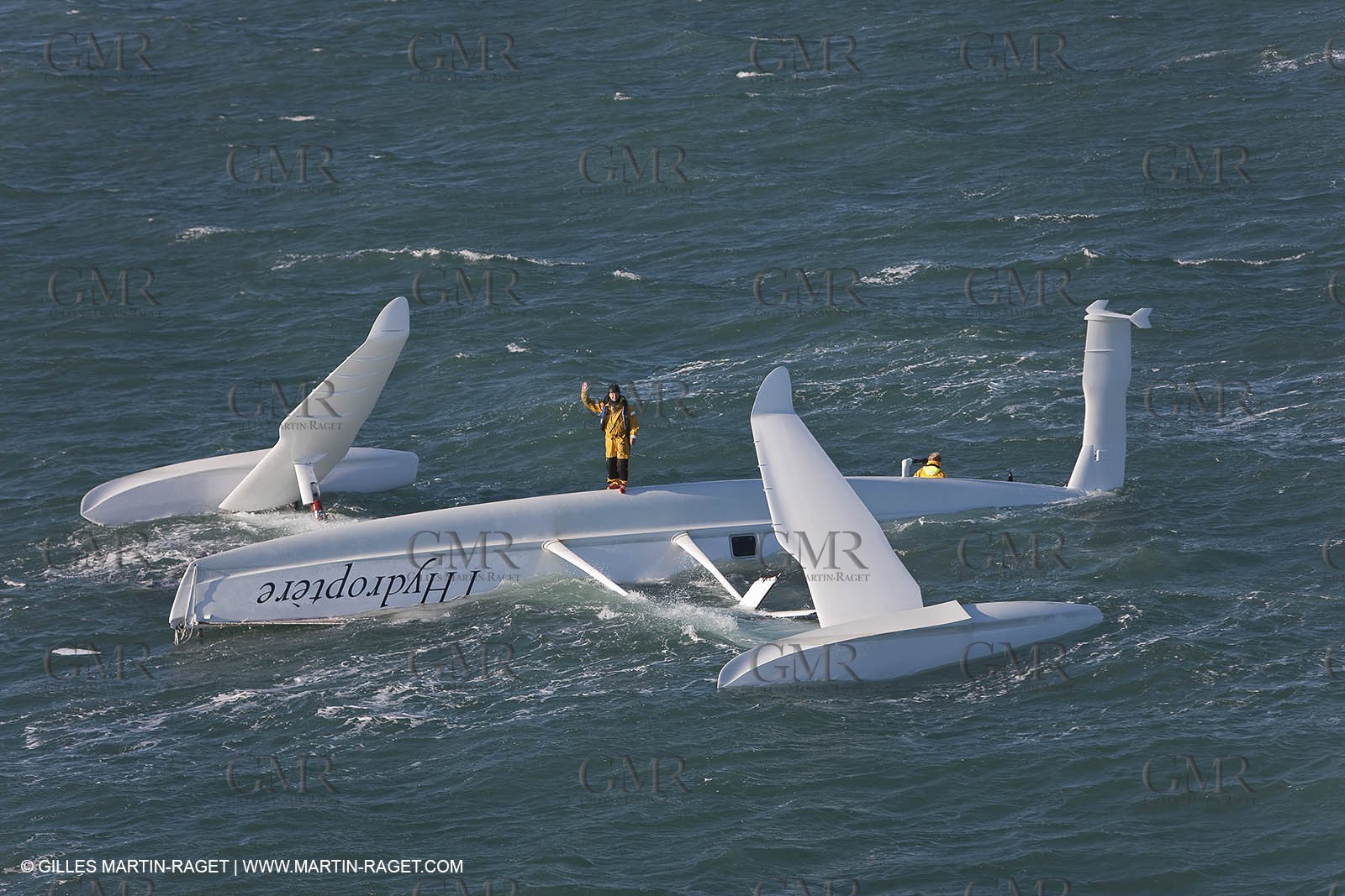 21 12 2008 - Port Saint Louis du Rhône (South of France) - The Hydroptere just after its capsize when trying to beat the overall sailing speed record