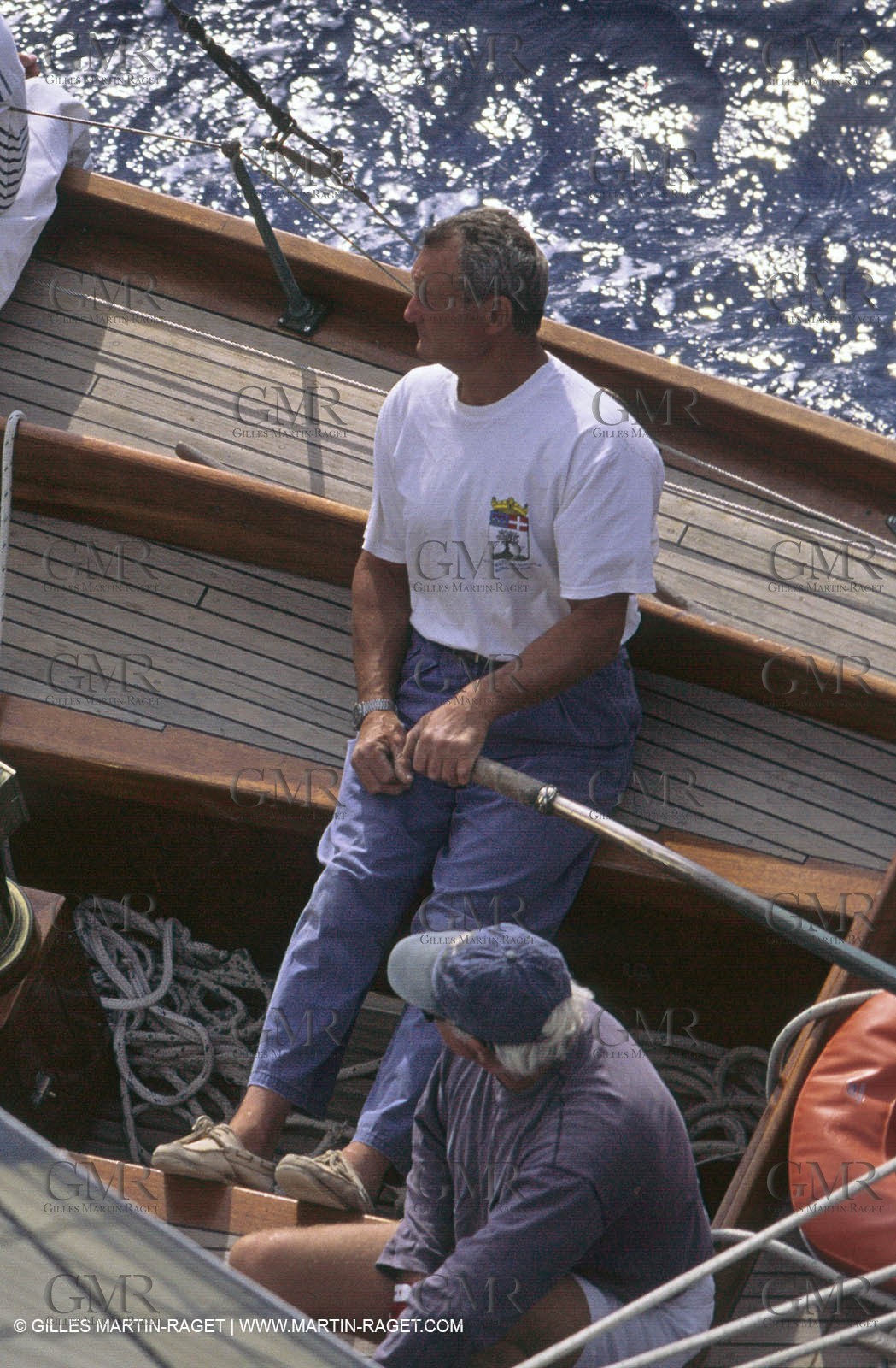 Septembre 1996 - Monaco (MON) - Monaco Classic Week - Eric Tabarly steering Pen duick