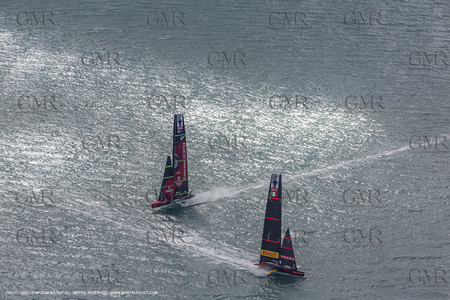 10 12 2020 - Auckland (NZL) - 36th America's Cup - Practice Sessions - Day 2 - Emirates Team New Zealand and Luna Rossa Prada Pirelli Team