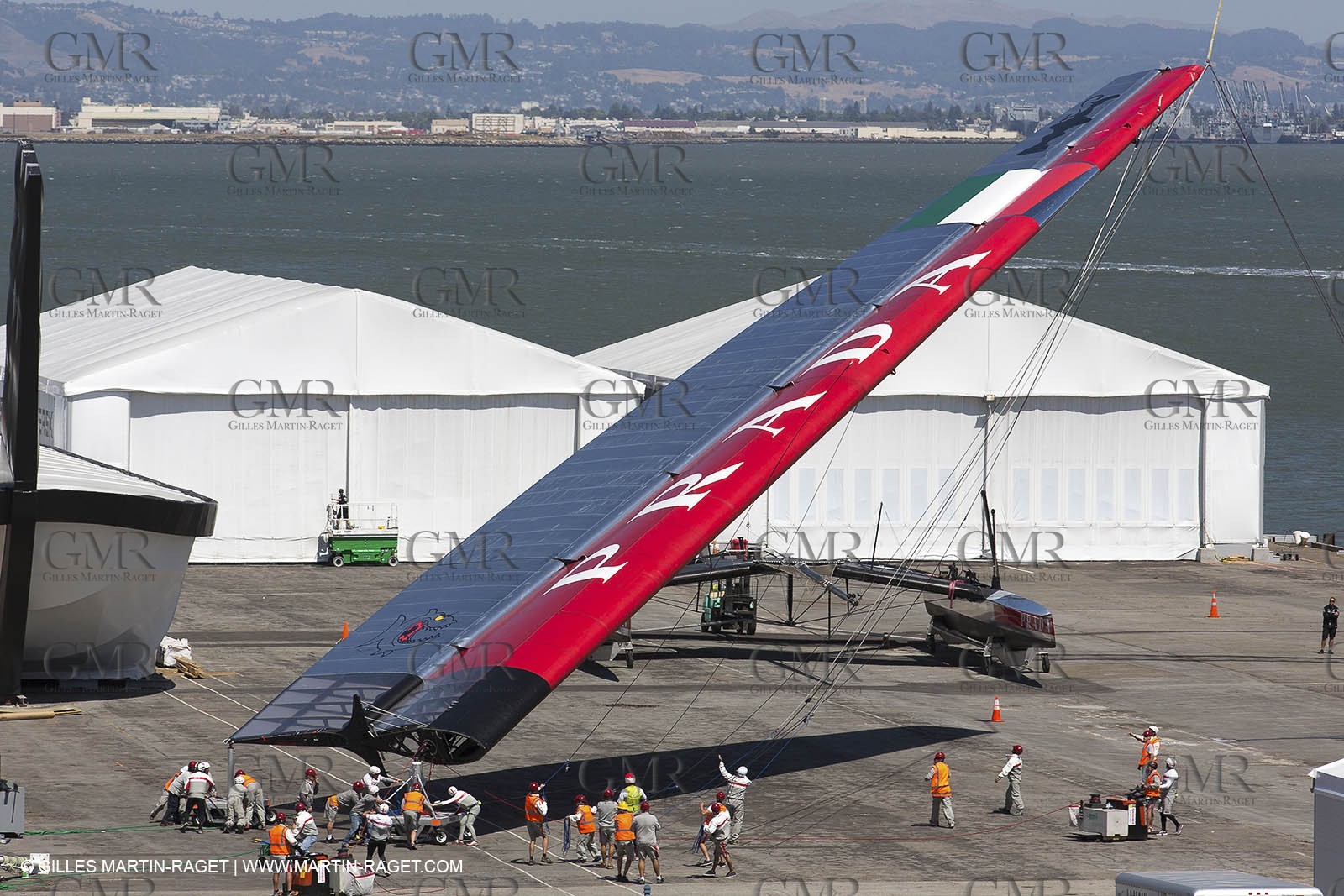 03 06 2013 - San Francisco (USA,CA) - 34th America's Cup - Luna Rossa lifted at its Pier 32 base