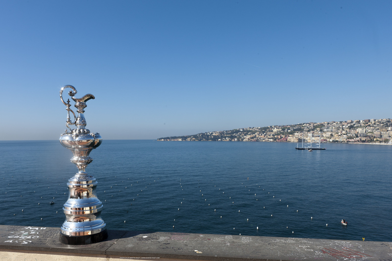 09 04 2012 - Naples (ITA) - 34th America's Cup - America's Cup World Series Naples 2012 - The America's Cup trophy infront Naples bay
