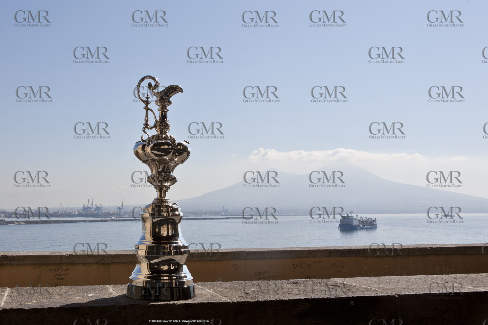 09 04 2012 - Naples (ITA) - 34th America's Cup - America's Cup World Series Naples 2012 - The America's Cup trophy infront Naples bay