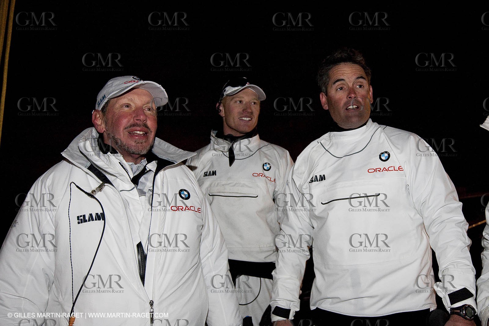 14 02 2010 - Valencia (ESP) - 33rd America's Cup - BMW ORACLE Racing - Race 2 - Larry Ellison - James Spithill - Russell Coutts