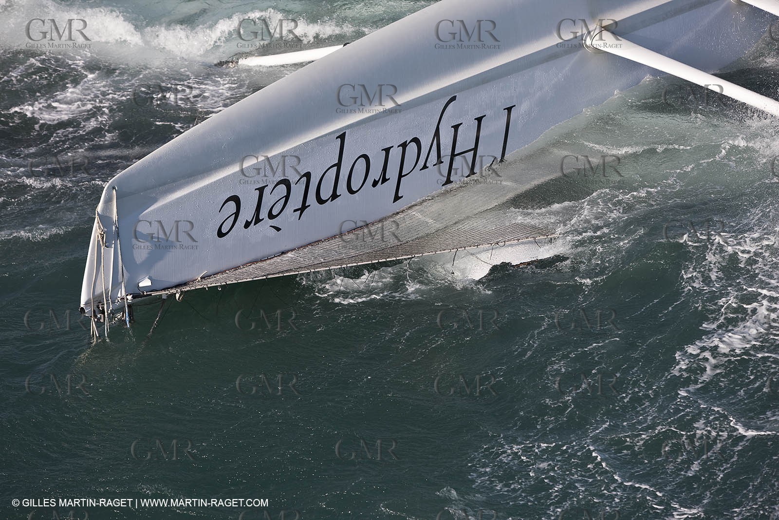 21 12 2008 - Port Saint Louis du Rhône (South of France) - The Hydroptere just after its capsize when trying to beat the overall sailing speed record