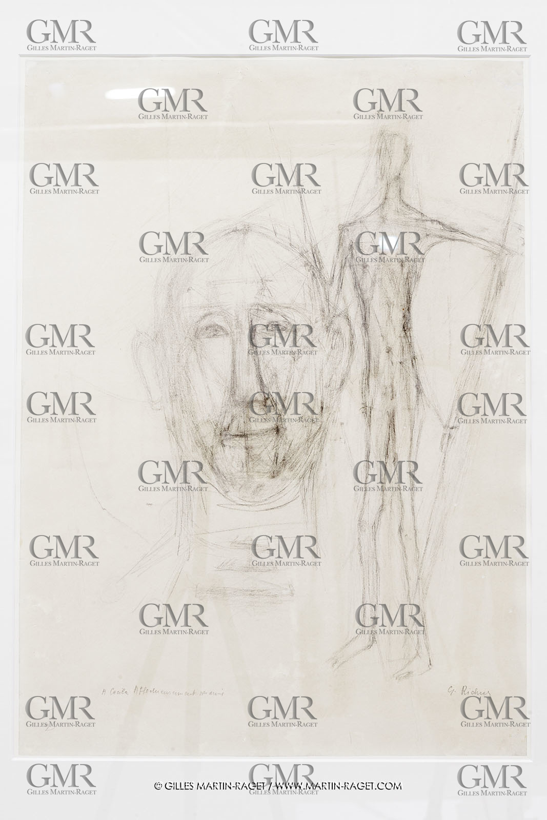 02 05 2023, Paris (FRA), oeuvre de Germaine Richier, Exposition Centre Pompidou 2023, Don Quichotte et le guerrier, Mine de plomb sur papier, 58,5 x 42,5 cm, Diteshein & Maffei Fine Art, Neuchâtel, Suisse