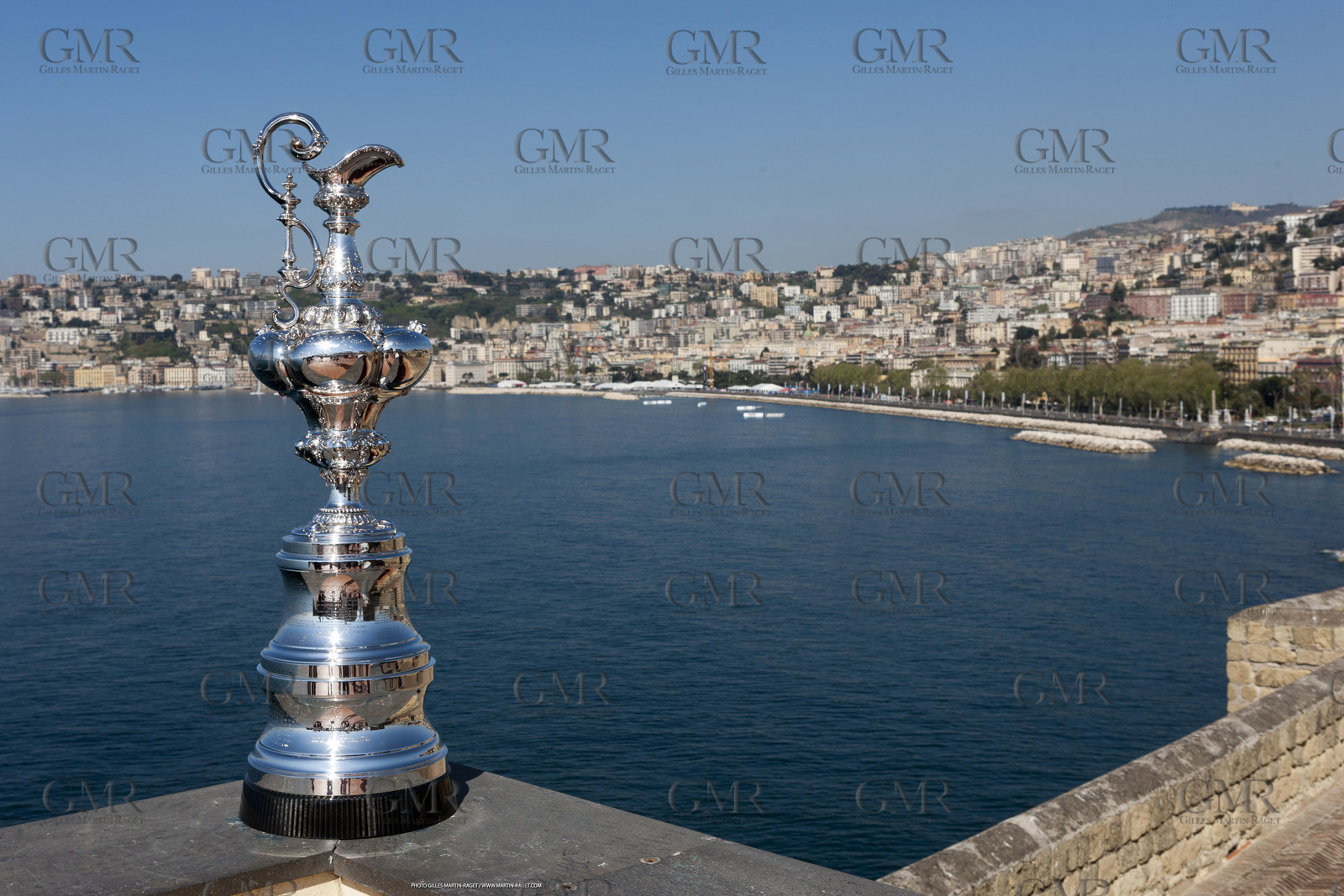 09 04 2012 - Naples (ITA) - 34th America's Cup - America's Cup World Series Naples 2012 - The America's Cup trophy infront Naples bay