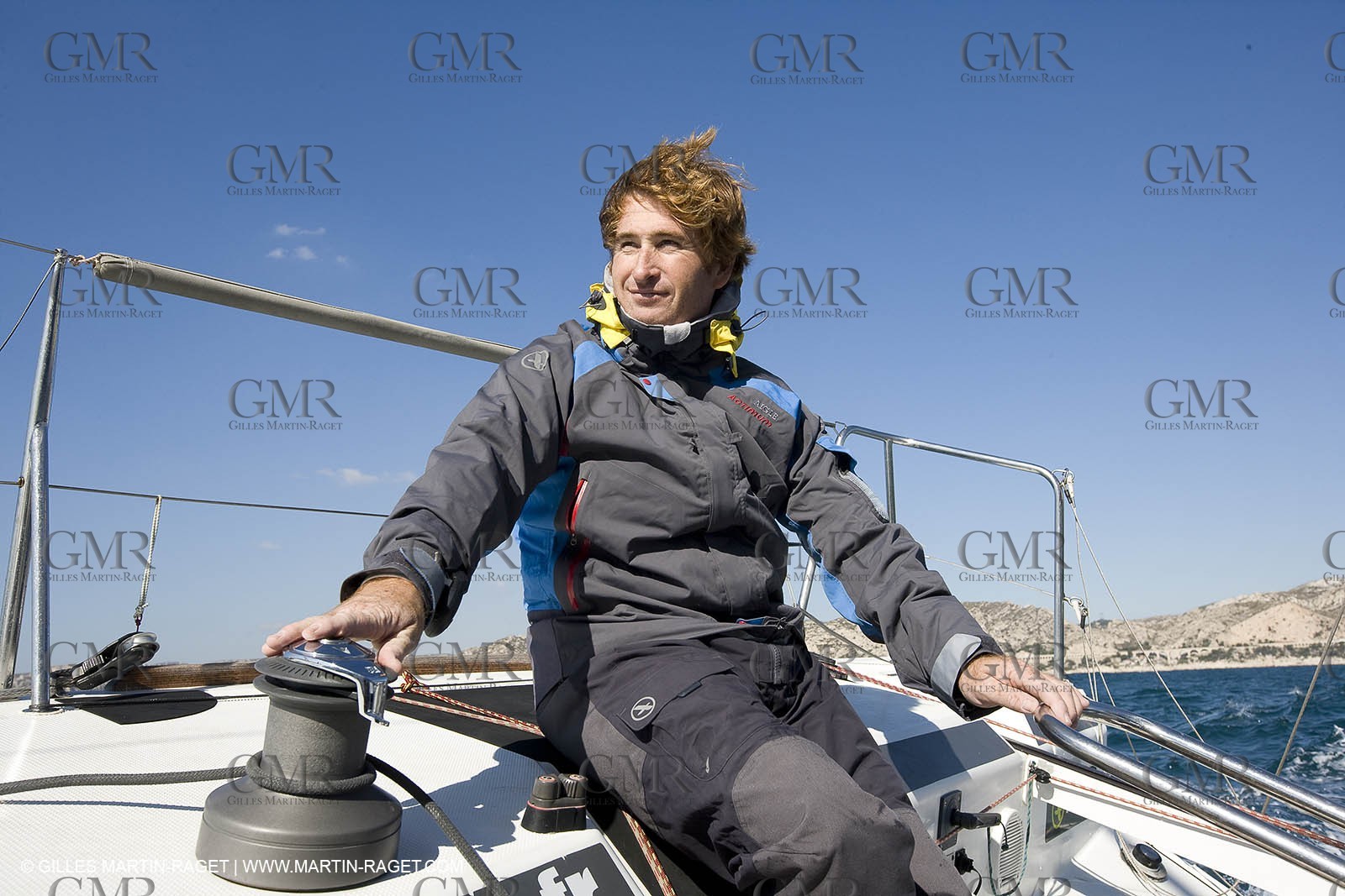 28 09 2007 - Marseille (FRA, 13) - Aigle Marine weather clothing showed in action by salors Marc Emig et Luce Molinier