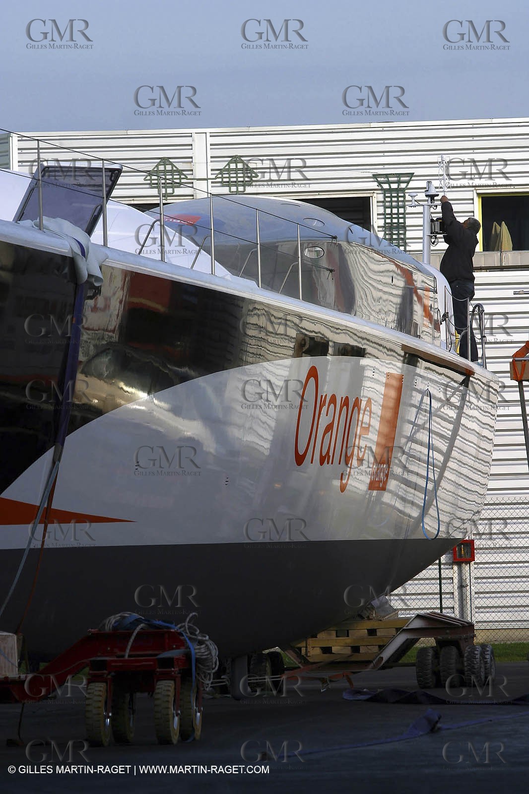 Vannes - Multiplast Boatyard - Orange II 1st going in the water