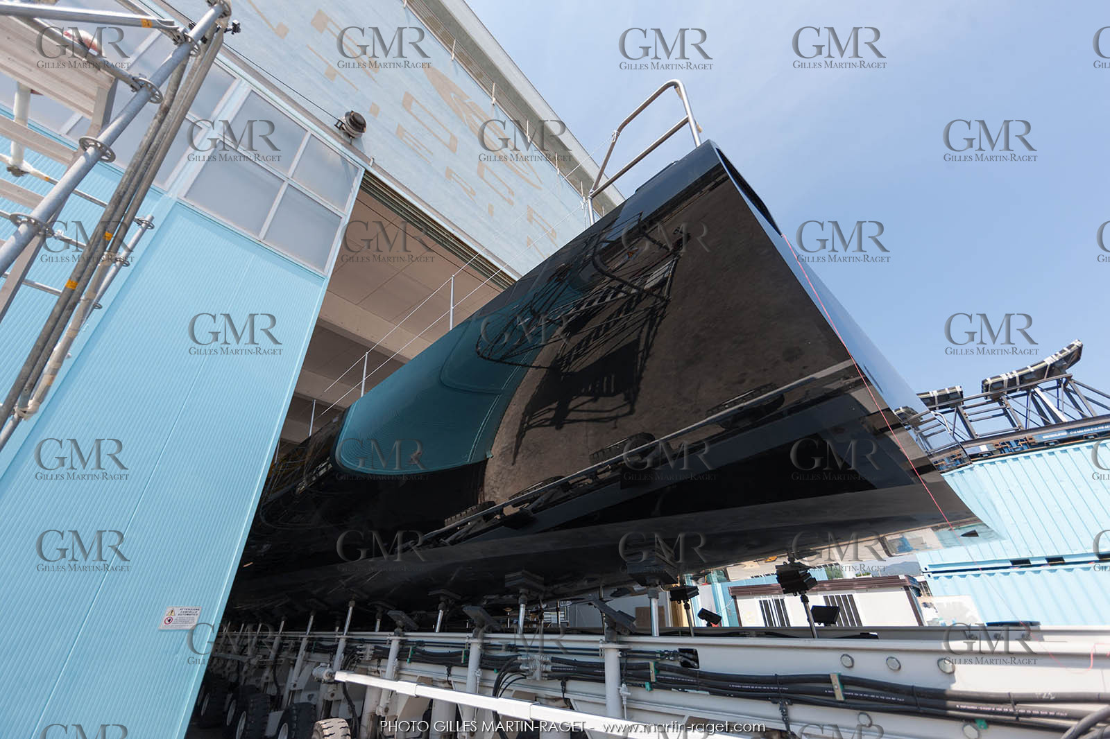 22 07 2017, Savona (ITA), Wally Cento Tango going out of the shed, Photo Gilles Martin-Raget