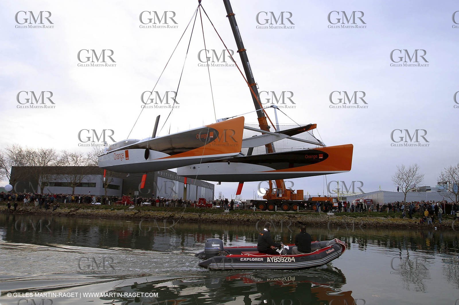 Vannes - Multiplast Boatyard - Orange II 1st go in the water