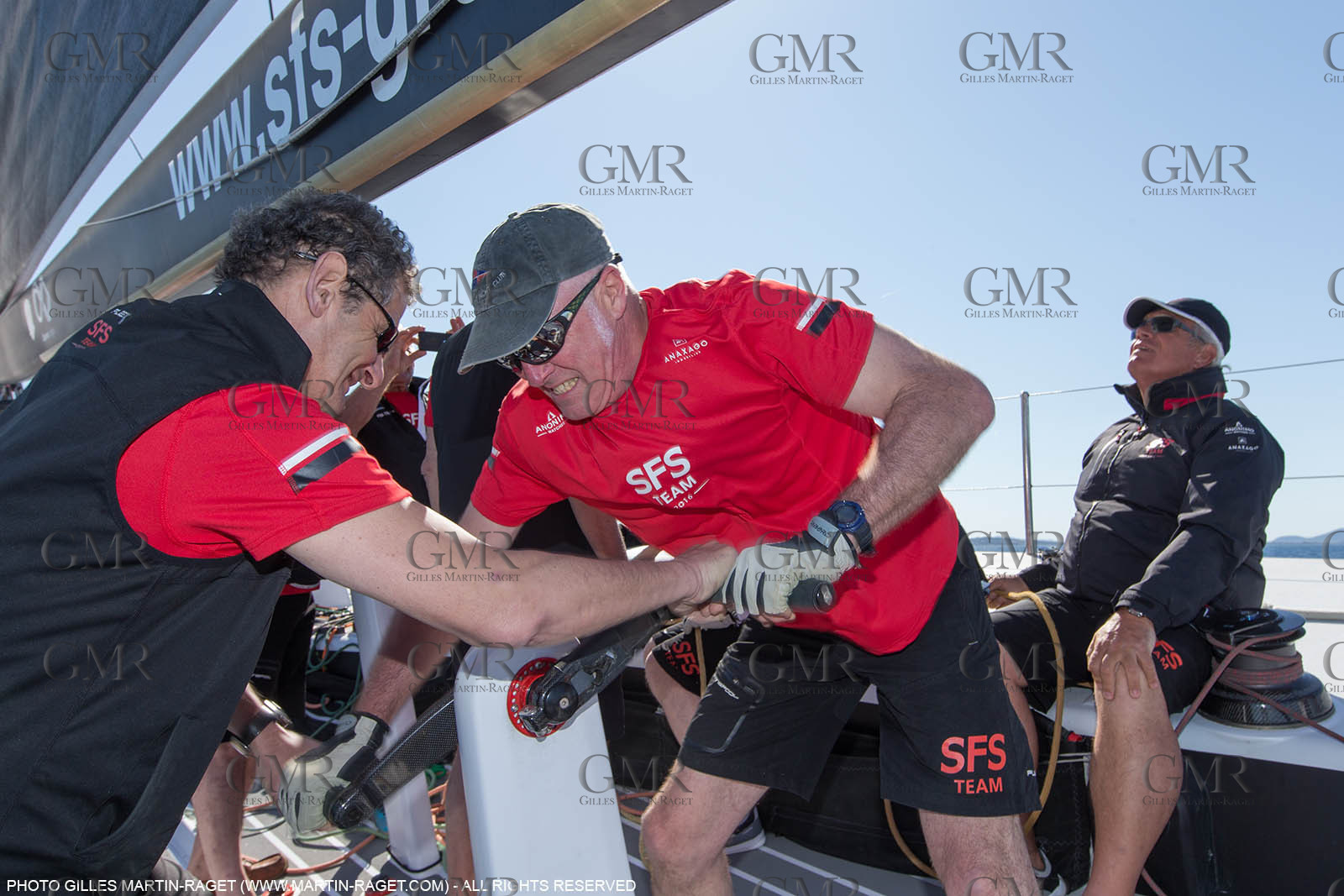 05 05 2016, Porquerolles (FRA,83), Semaine de Porquerolles, célébration des 30 and de lla victoire de l'Esprit d'Equipe dans la Whitbread, l'équipage se retrouve à bord du maxi SFS skippé par Lionel Péan