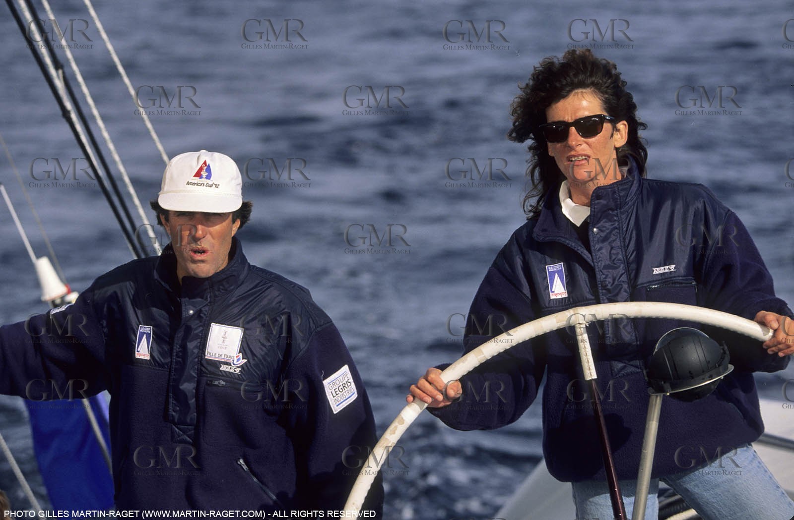 America's Cup - San Diego 1992 - Marc Pajot and Florence Arthaud onboard Villes de Paris