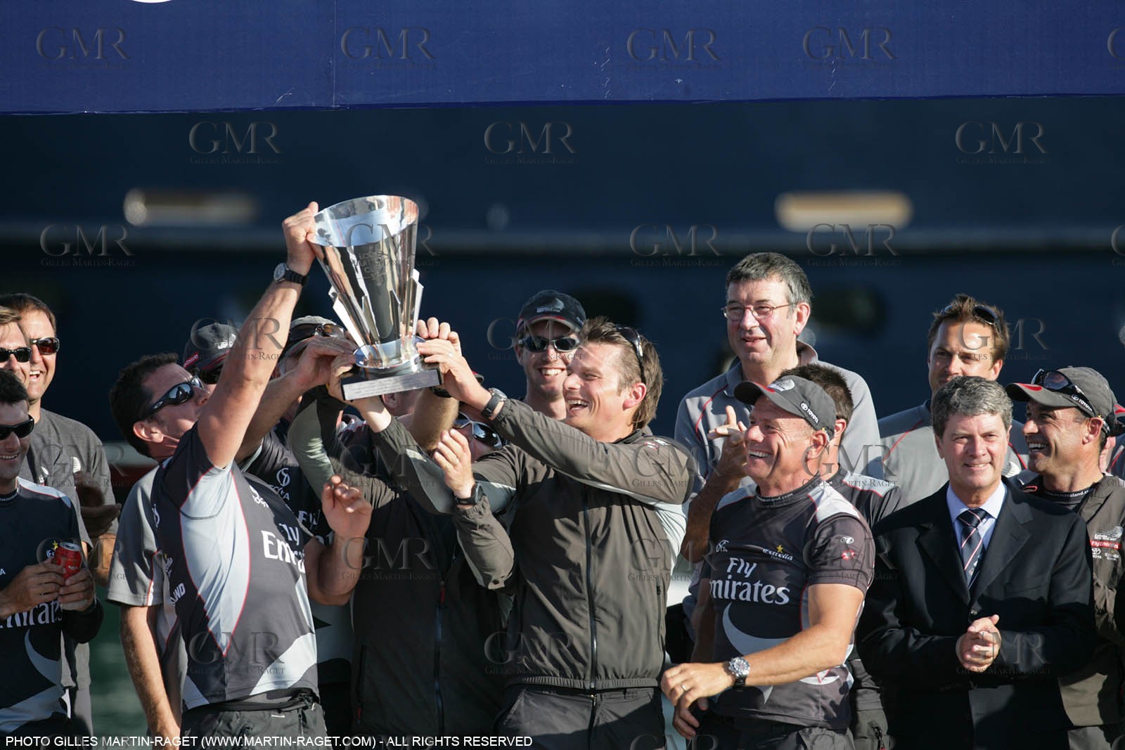 06 06 2007-Valencia (Spain)- 32nd America's Cup - Louis Vuitton Cup Final - Day 5 - Emirates Team New Zealand receive the Louis Vuitton Cup