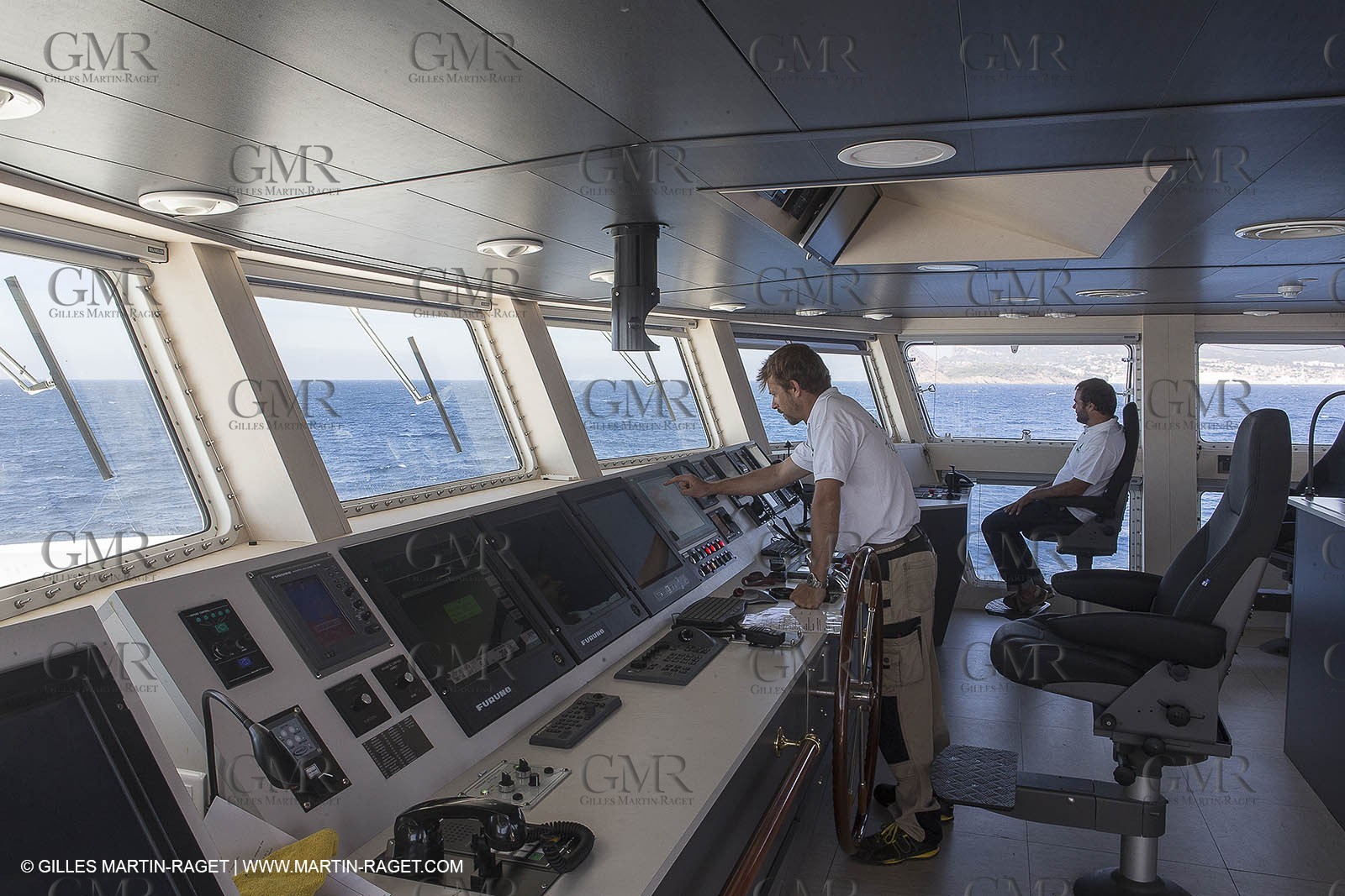 11 09 2014 - la Ciotat (FRA,13) - onboar Al Azzizi, oceanographic research ship buit by H2X boat yard, measure devices manipuation