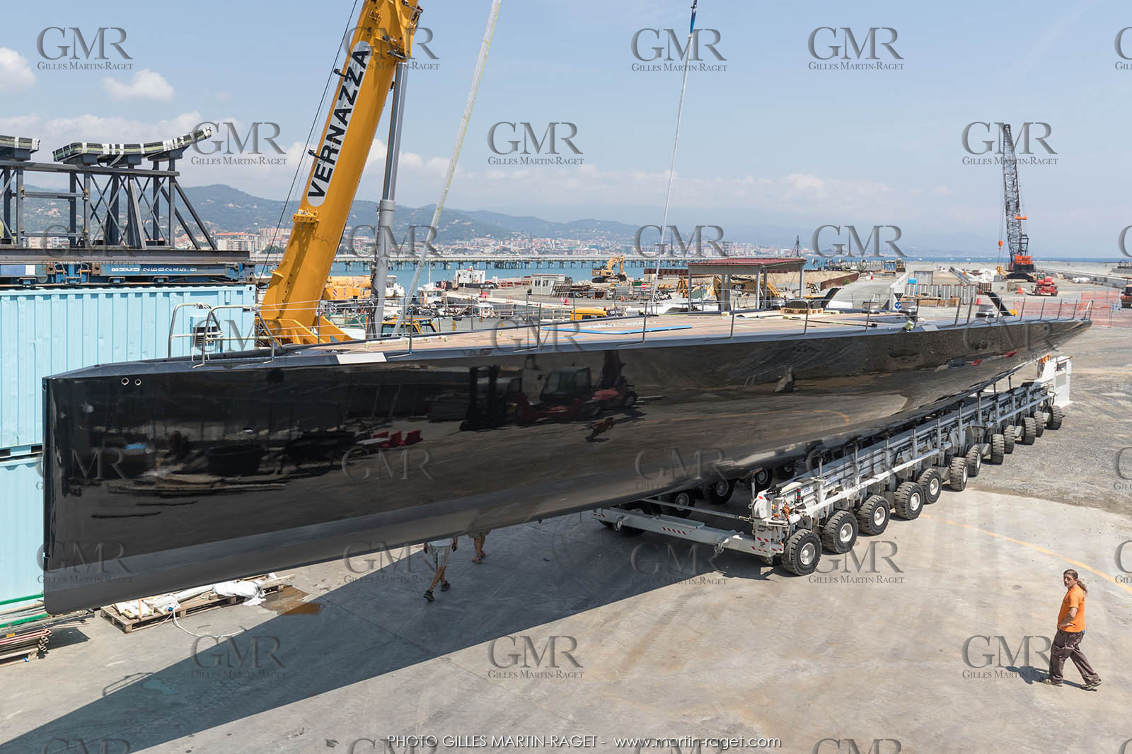 22 07 2017, Savona (ITA), Wally Cento Tango going out of the shed, Photo Gilles Martin-Raget